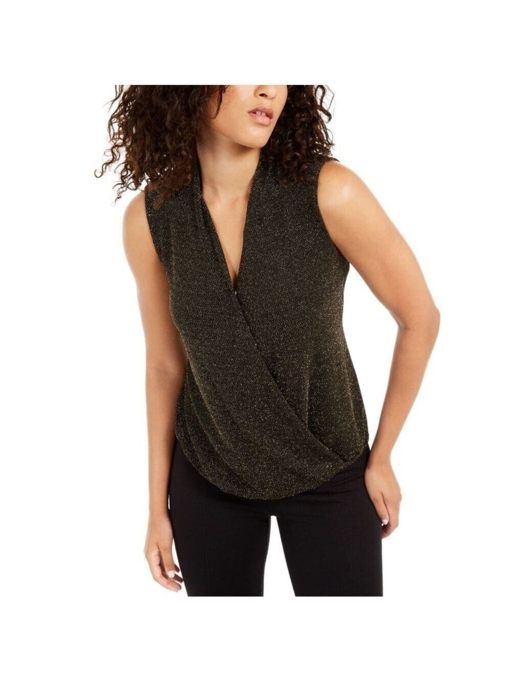 Alfani Plus Size Gold Metallic Surplice Top
